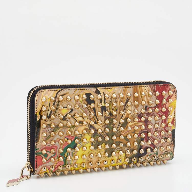 Pre Owned Christian Louboutin Multicolor Patent Leather Panettone Spike Zip Around Wallet
