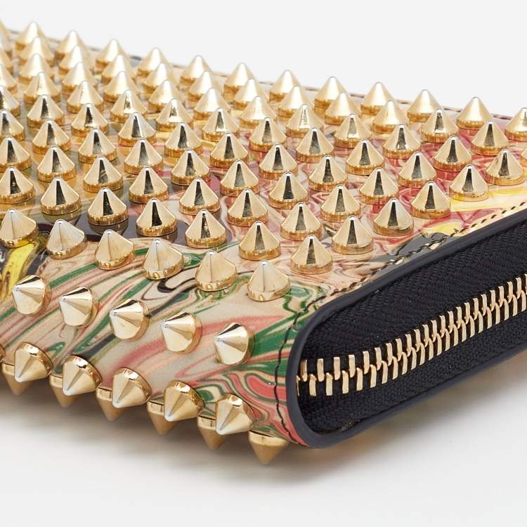 Pre Owned Christian Louboutin Multicolor Patent Leather Panettone Spike Zip Around Wallet