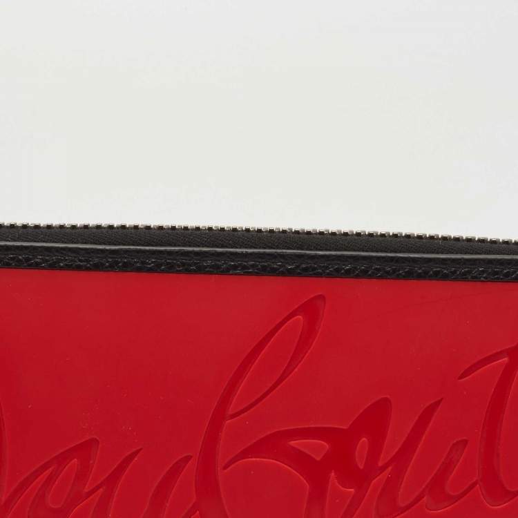 Pre Owned Christian Louboutin Black/Red Leather and Rubber Panettone Zip Around Wallet