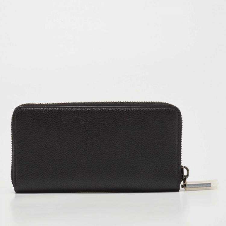 Pre Owned Christian Louboutin Black/Red Leather and Rubber Panettone Zip Around Wallet