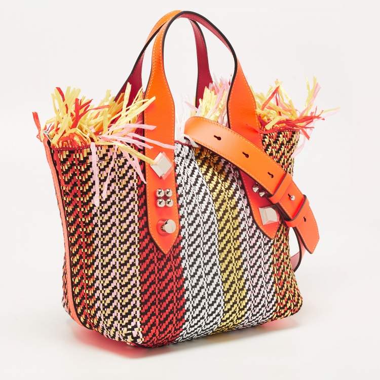 Pre Owned Christian Louboutin Multicolor Straw  and Leather Small fringe Frangibus Tote
