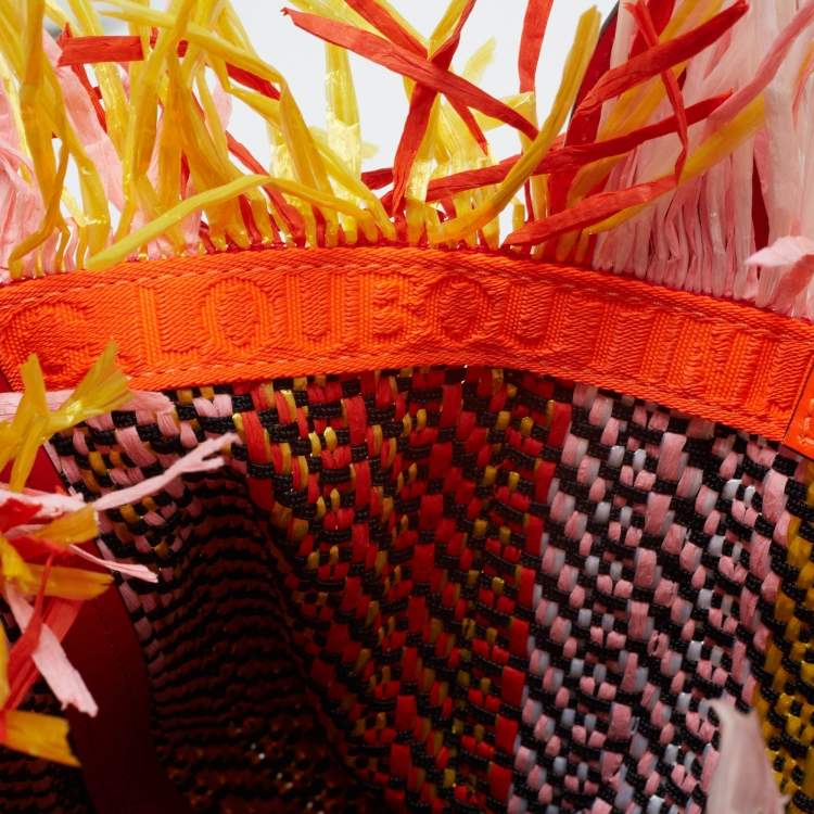 Pre Owned Christian Louboutin Multicolor Straw  and Leather Small fringe Frangibus Tote