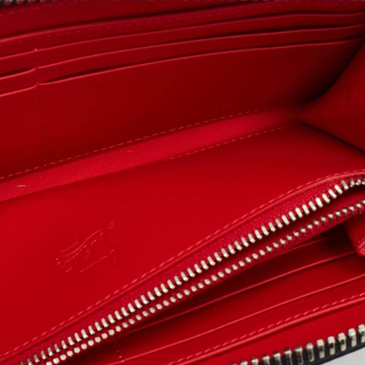 Pre Owned Christian Louboutin Grey/Red Leather and Rubber Panettone Zip Around Wallet
