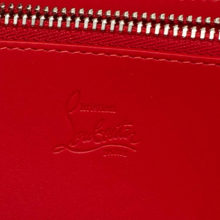 Pre Owned Christian Louboutin Grey/Red Leather and Rubber Panettone Zip Around Wallet