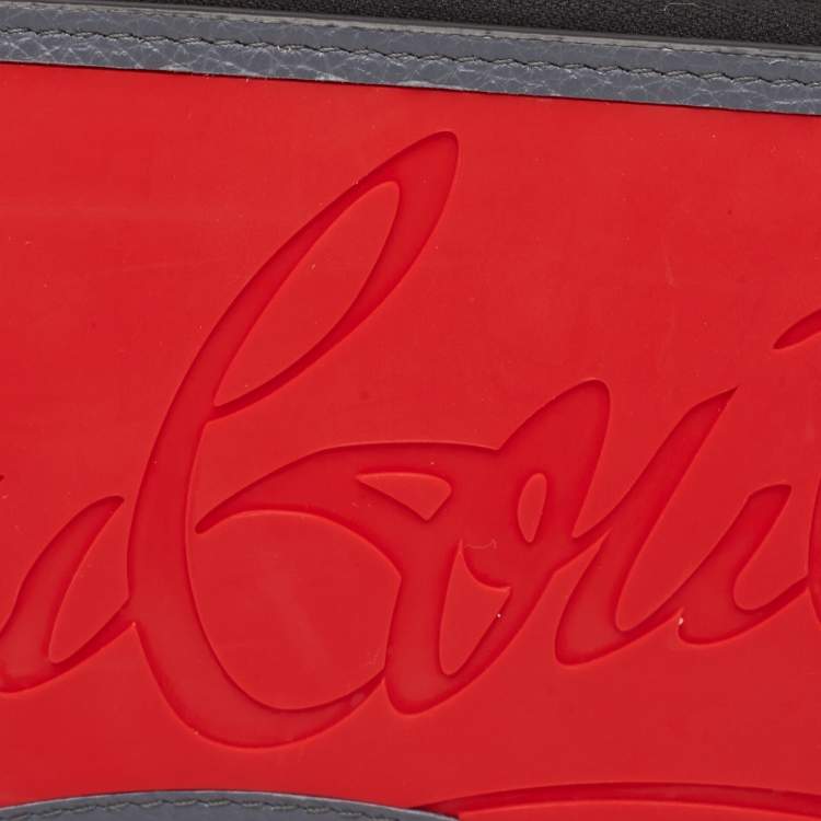 Pre Owned Christian Louboutin Grey/Red Leather and Rubber Panettone Zip Around Wallet