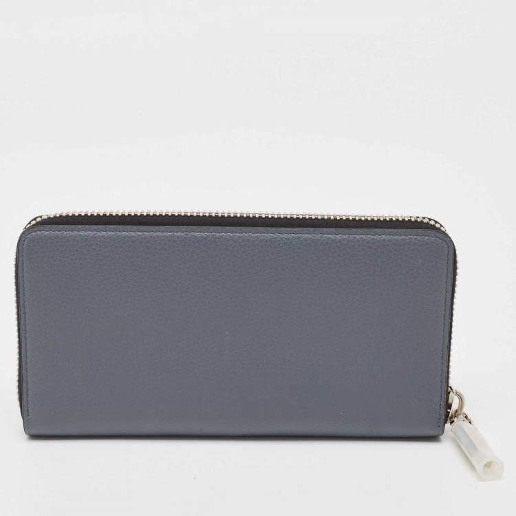 Pre Owned Christian Louboutin Grey/Red Leather and Rubber Panettone Zip Around Wallet