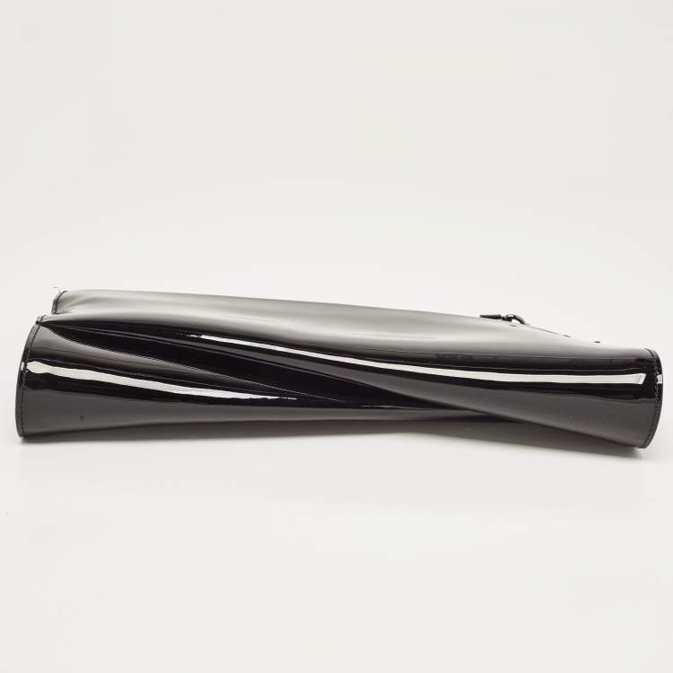 Pre Owned Christian Louboutin Black Patent Leather Loubitwist Clutch