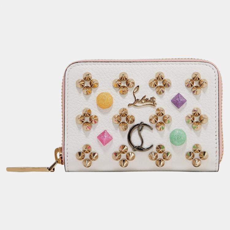 Pre Owned Christian Louboutin Leather Studded Coin Zip Wallet