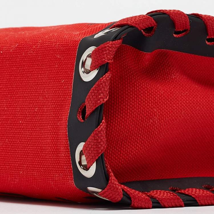 Pre Owned Christian Louboutin Red Canvas Mini Cabalace Tote