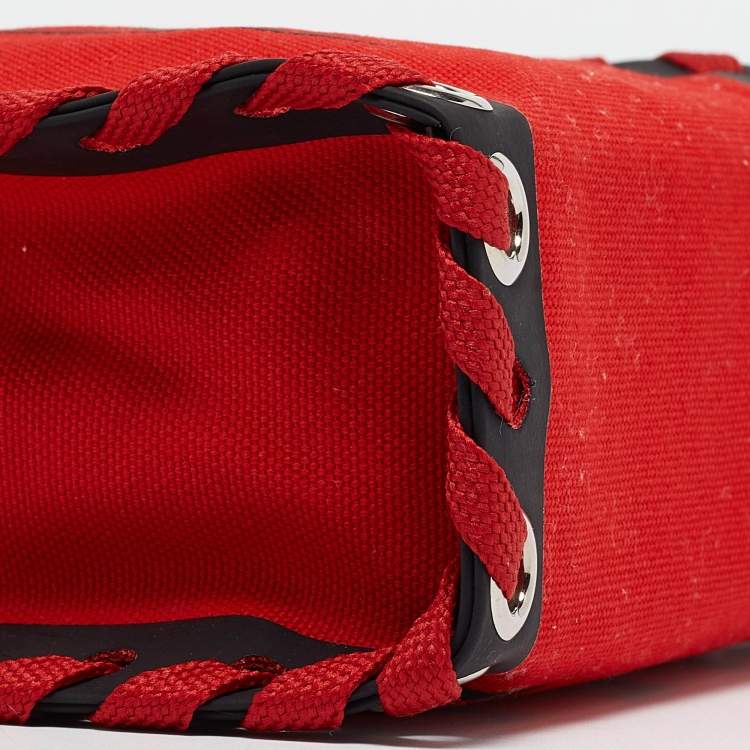 Pre Owned Christian Louboutin Red Canvas Mini Cabalace Tote