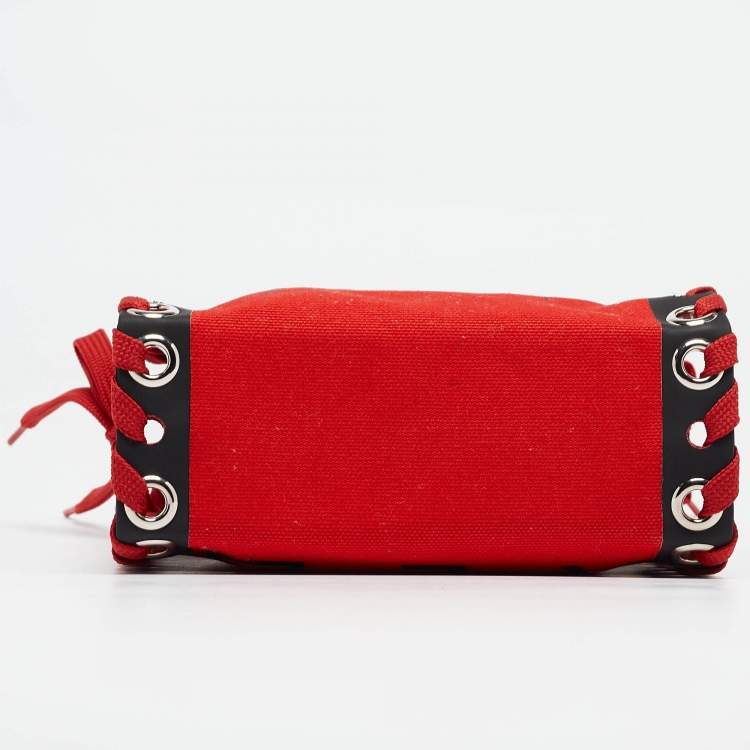 Pre Owned Christian Louboutin Red Canvas Mini Cabalace Tote