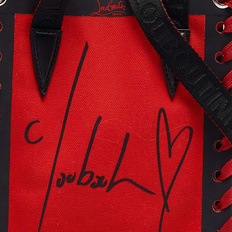 Pre Owned Christian Louboutin Red Canvas Mini Cabalace Tote