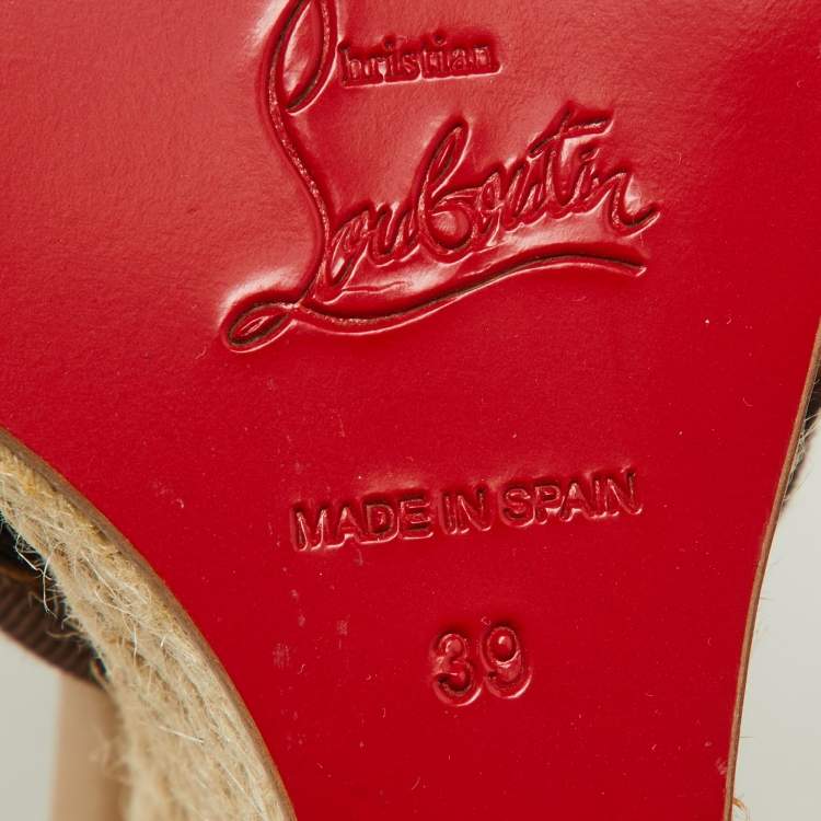 Pre Owned Christian Louboutin Brown Leopard Print Calf Hair Carino Espadrille Wedge Sandals Size 39