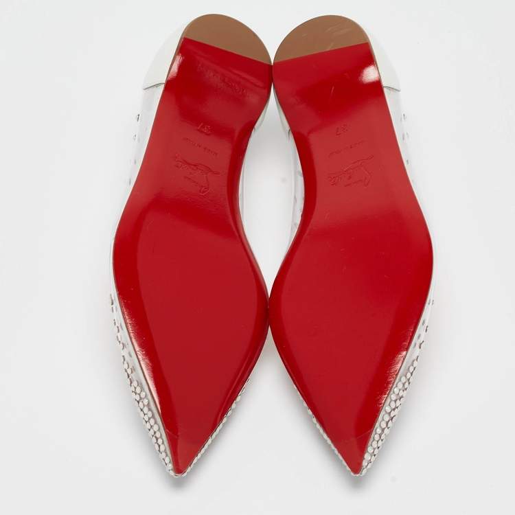 Pre Owned Christian Louboutin White Leather and PVC Degrastrass Ballet Flats Size 37
