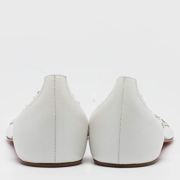 Pre Owned Christian Louboutin White Leather and PVC Degrastrass Ballet Flats Size 37