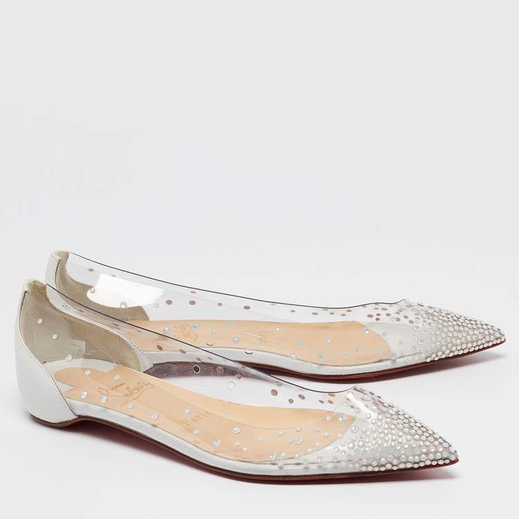 Pre Owned Christian Louboutin White Leather and PVC Degrastrass Ballet Flats Size 37