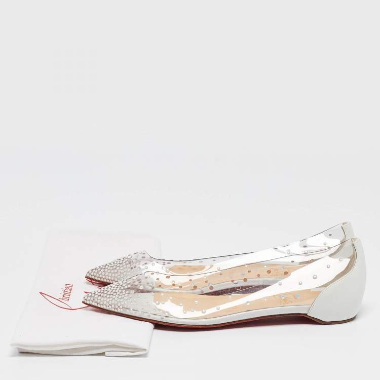 Pre Owned Christian Louboutin White Leather and PVC Degrastrass Ballet Flats Size 37