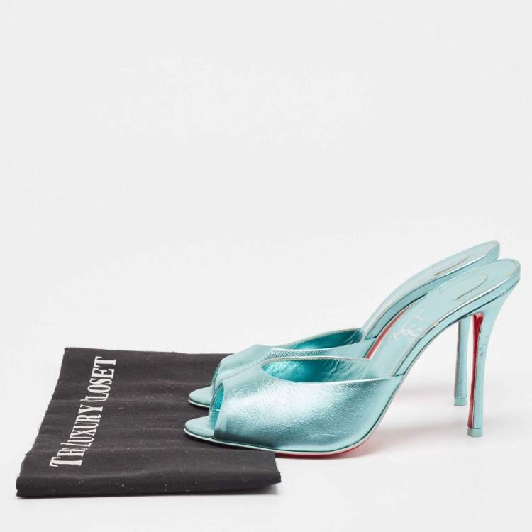 Pre Owned Christian Louboutin Metallic Blue Leather Me Dolly Sandals Size 38.5