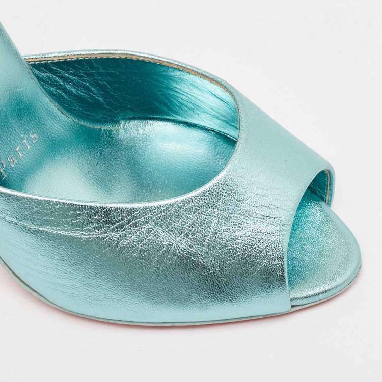 Pre Owned Christian Louboutin Metallic Blue Leather Me Dolly Sandals Size 38.5