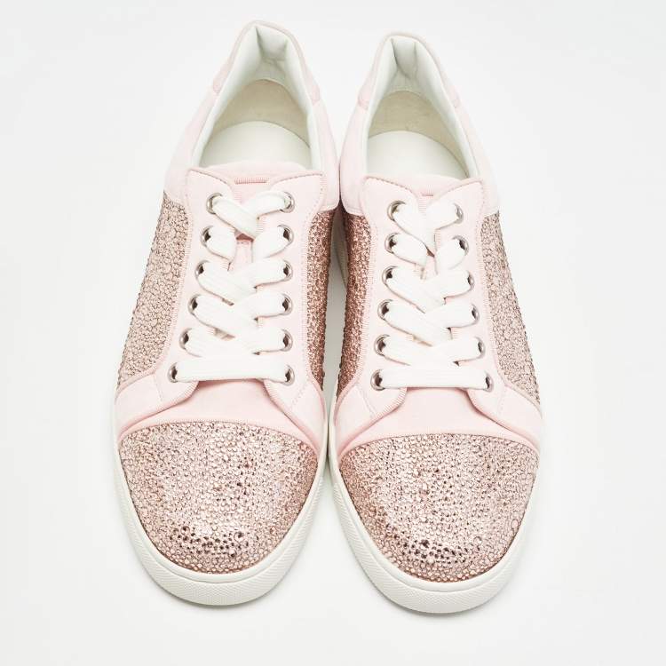Pre Owned Christian Louboutin Pink Suede Vieira Strass Sneakers Size 38