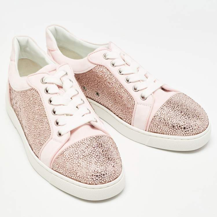 Pre Owned Christian Louboutin Pink Suede Vieira Strass Sneakers Size 38