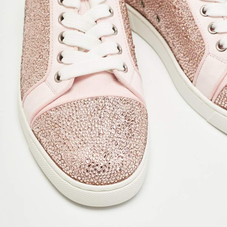Pre Owned Christian Louboutin Pink Suede Vieira Strass Sneakers Size 38