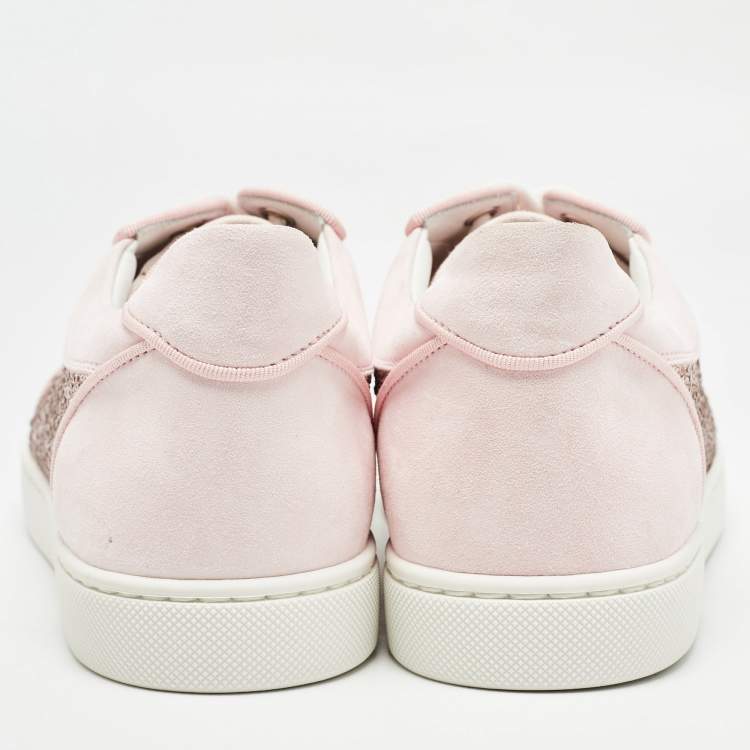 Pre Owned Christian Louboutin Pink Suede Vieira Strass Sneakers Size 38