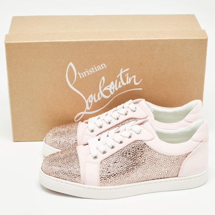 Pre Owned Christian Louboutin Pink Suede Vieira Strass Sneakers Size 38