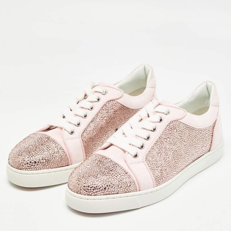 Pre Owned Christian Louboutin Pink Suede Vieira Strass Sneakers Size 38
