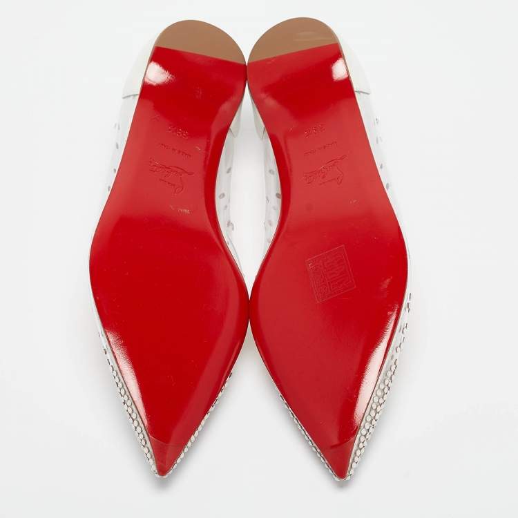 مملوكة مسبقًا Christian Louboutin White Leather and PVC Degrastrass Ballet Flats Size 39.5