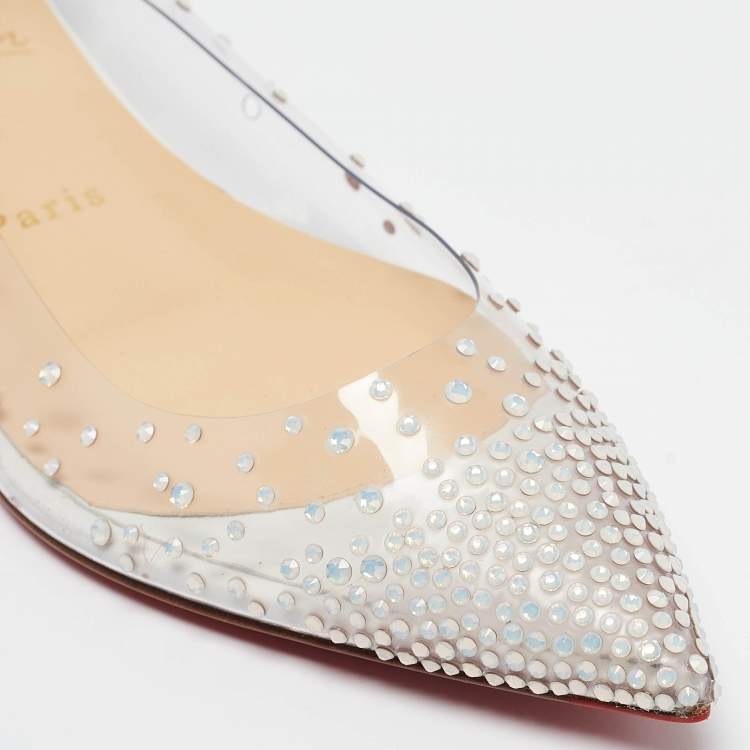 مملوكة مسبقًا Christian Louboutin White Leather and PVC Degrastrass Ballet Flats Size 39.5