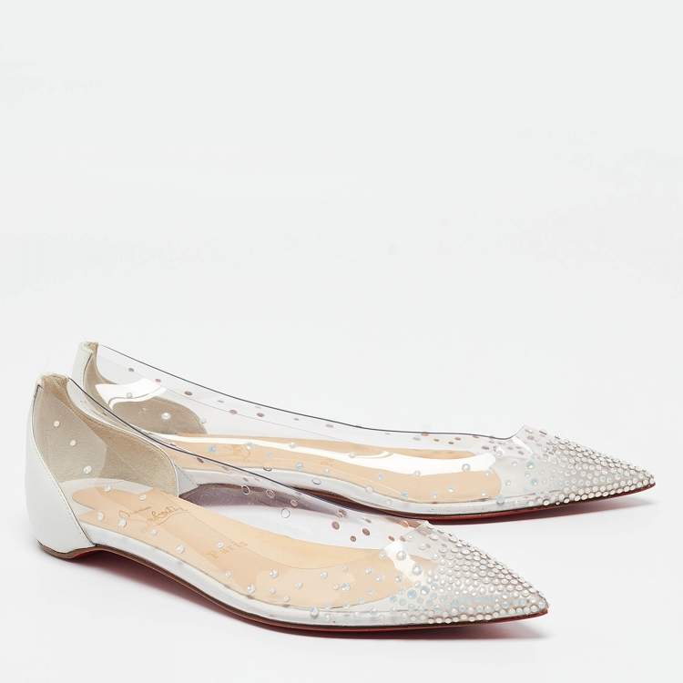 مملوكة مسبقًا Christian Louboutin White Leather and PVC Degrastrass Ballet Flats Size 39.5