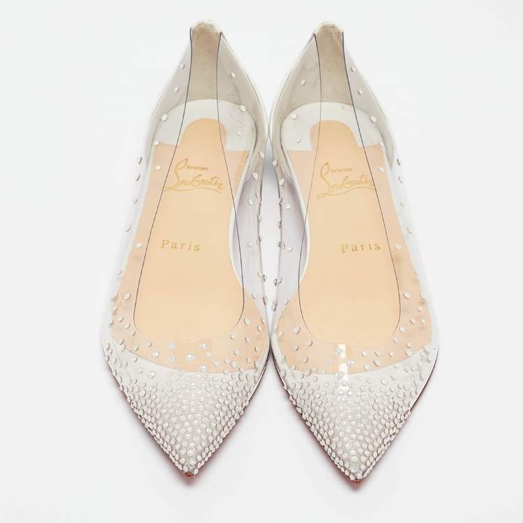 مملوكة مسبقًا Christian Louboutin White Leather and PVC Degrastrass Ballet Flats Size 39.5