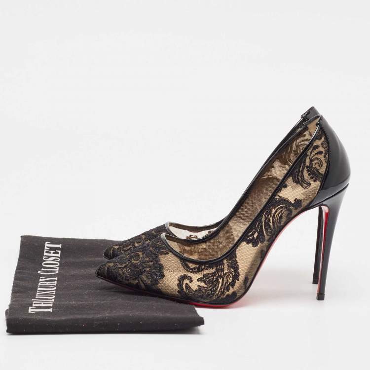 Pre Owned Christian Louboutin Black Mesh and Patent Dorissima Pumps Size 36.5