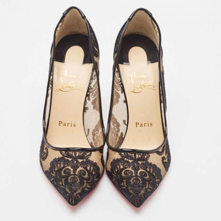 Pre Owned Christian Louboutin Black Mesh and Patent Dorissima Pumps Size 36.5