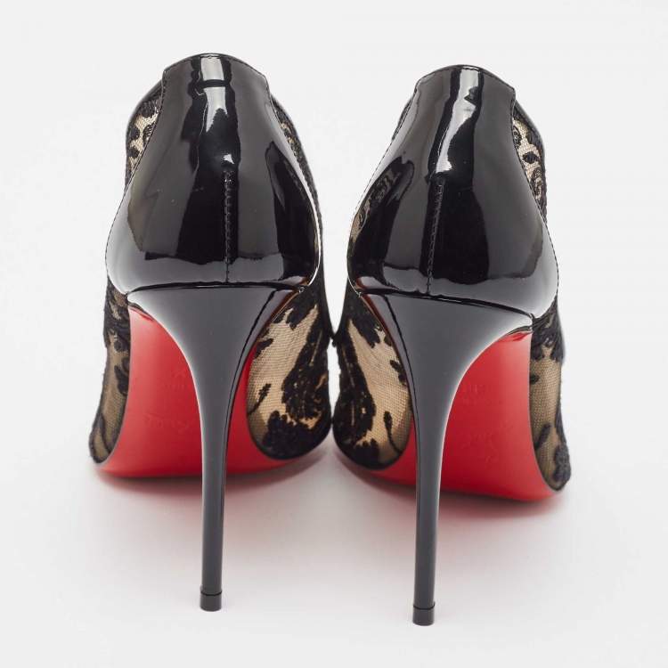 Pre Owned Christian Louboutin Black Mesh and Patent Dorissima Pumps Size 36.5