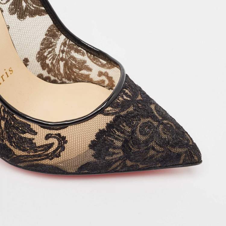 Pre Owned Christian Louboutin Black Mesh and Patent Dorissima Pumps Size 36.5