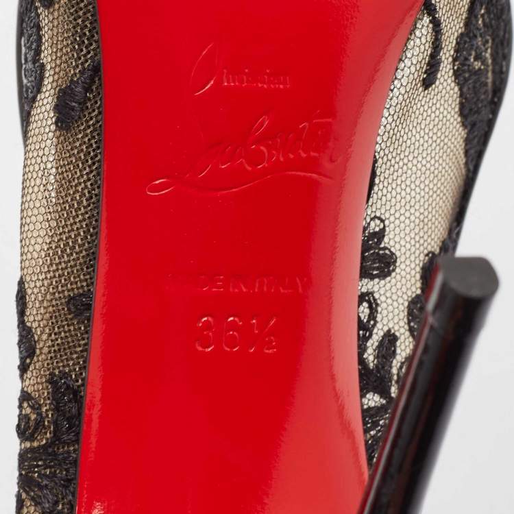 Pre Owned Christian Louboutin Black Mesh and Patent Dorissima Pumps Size 36.5