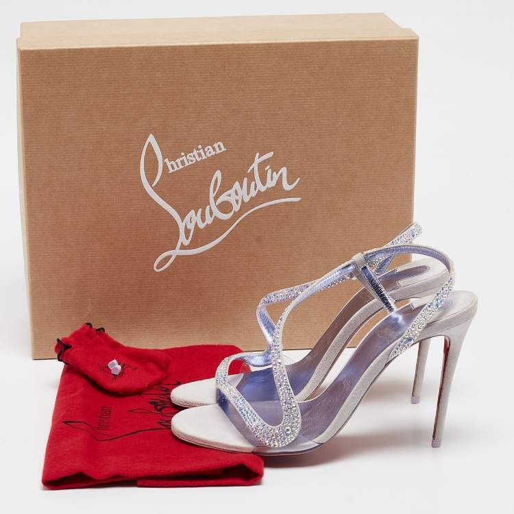 Pre Owned Christian Louboutin Grey Suede Rosalie Ankle Strap Sandals Size 37.5