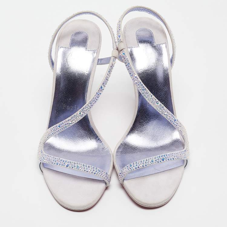 Pre Owned Christian Louboutin Grey Suede Rosalie Ankle Strap Sandals Size 37.5