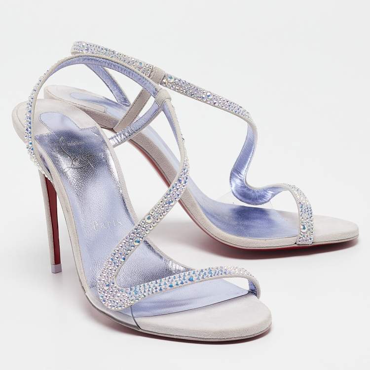 Pre Owned Christian Louboutin Grey Suede Rosalie Ankle Strap Sandals Size 37.5