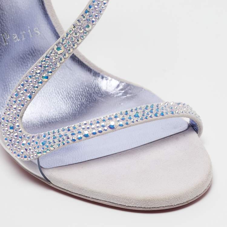 Pre Owned Christian Louboutin Grey Suede Rosalie Ankle Strap Sandals Size 37.5