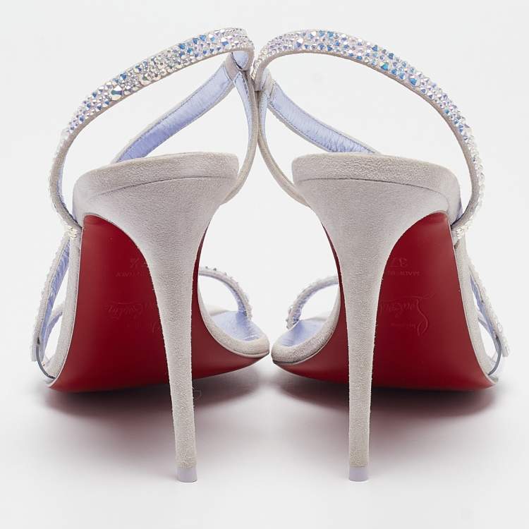 Pre Owned Christian Louboutin Grey Suede Rosalie Ankle Strap Sandals Size 37.5