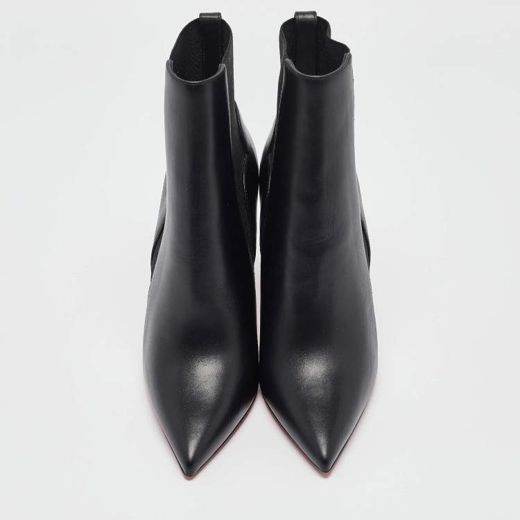 Pre Owned Christian Louboutin Black Leather Ankle Length Boots Size 38.5