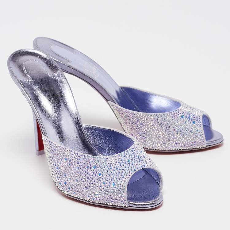 Pre Owned Christian Louboutin Purple Crystals Leather Me Dolly Slide Sandals Size 39