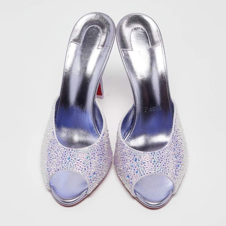 Pre Owned Christian Louboutin Purple Crystals Leather Me Dolly Slide Sandals Size 39