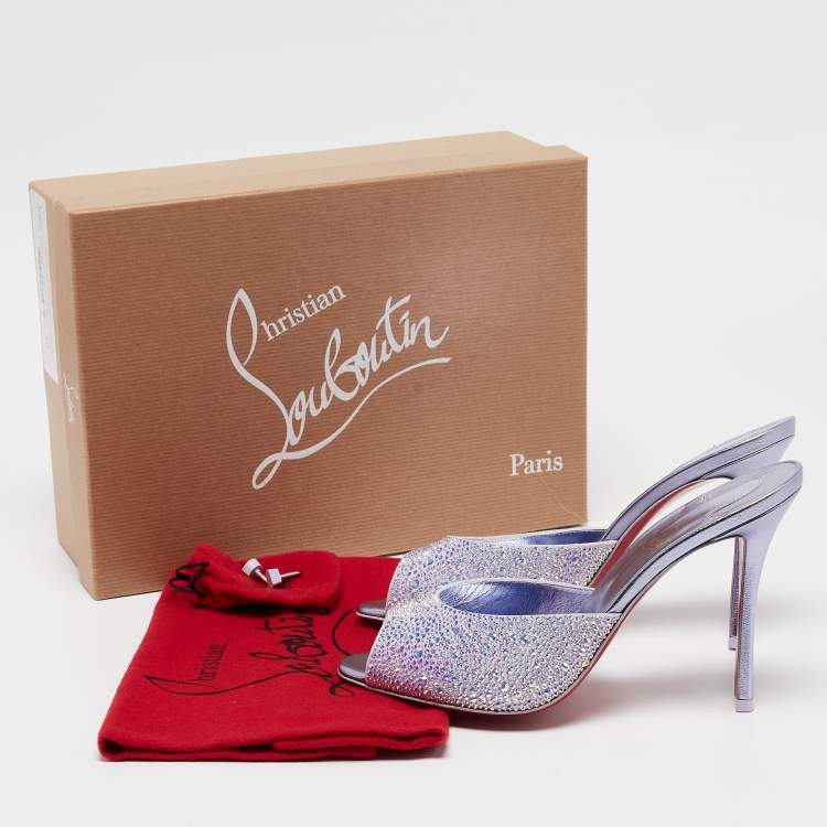 Pre Owned Christian Louboutin Purple Crystals Leather Me Dolly Slide Sandals Size 39