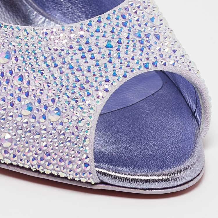 Pre Owned Christian Louboutin Purple Crystals Leather Me Dolly Slide Sandals Size 39