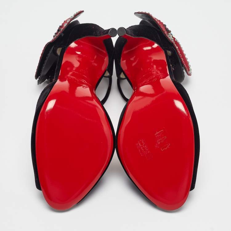 Pre Owned Christian Louboutin Black Velvet Pensamoi Sandals Size 35