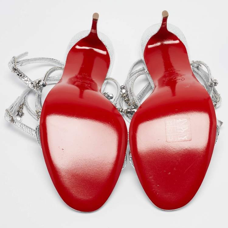 Pre Owned Christian Louboutin Silver Leather Bombina Pampila Ankle Strap Sandals Size 39